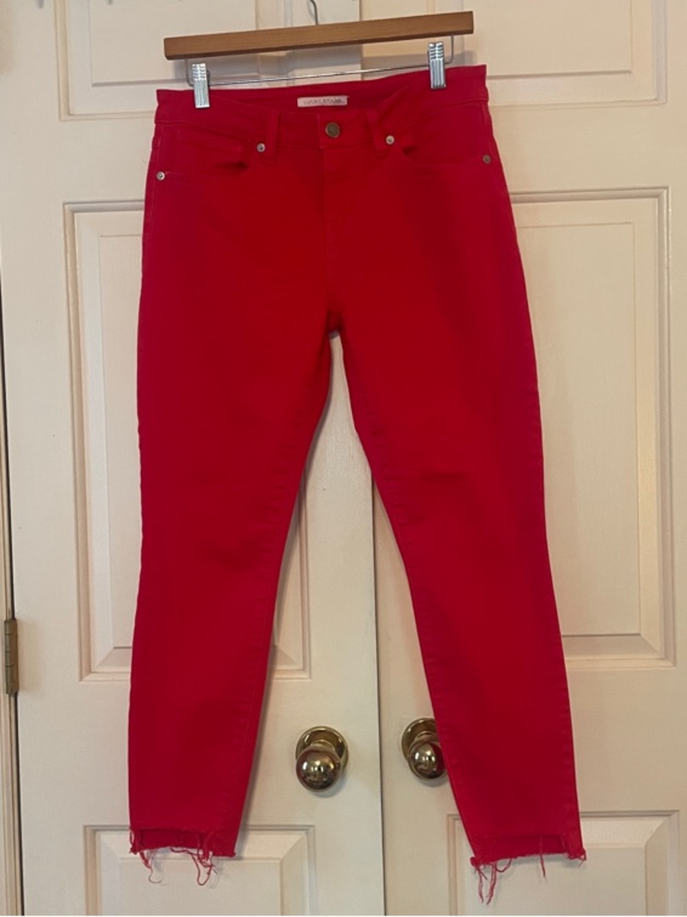 Lucky Brand Lolita low rise skinny Red Cropped Frayed-Hem Jeans size 8/29